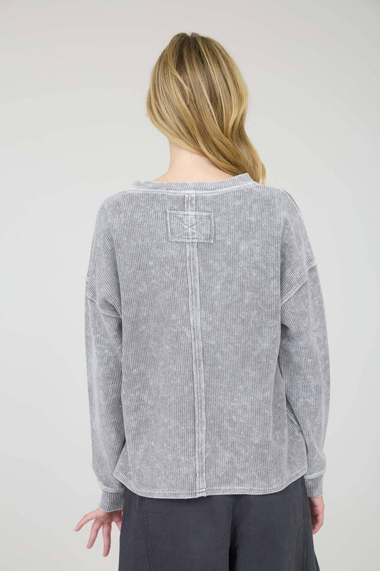 Washed Ribbed Knit Charcoal