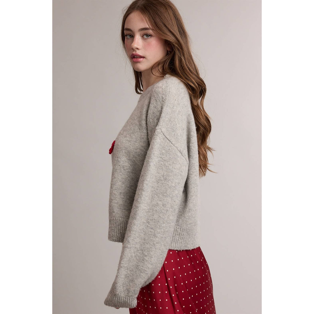 BOW CHRISTMAS TREE EMBROIDERED GRAPHIC SWEATER / WL26-13377
