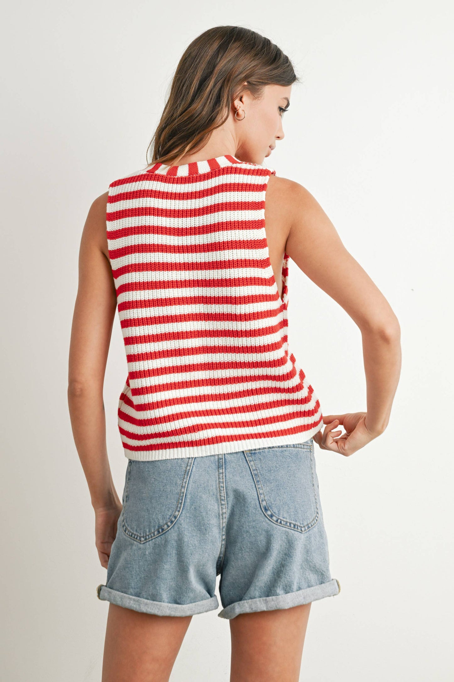 Striped Button-Front Sweater Vest