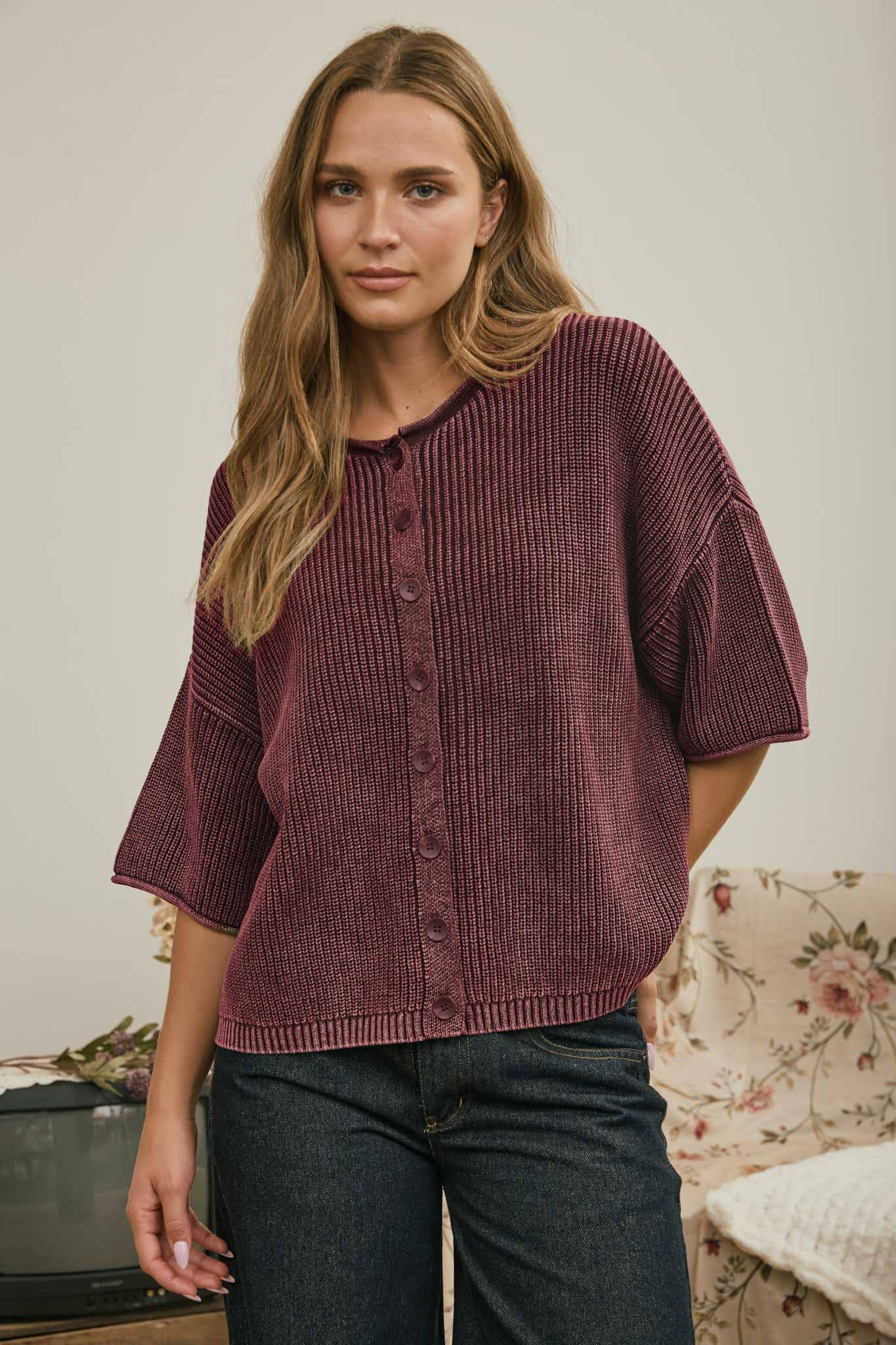 Washed Ribbed Cardigan