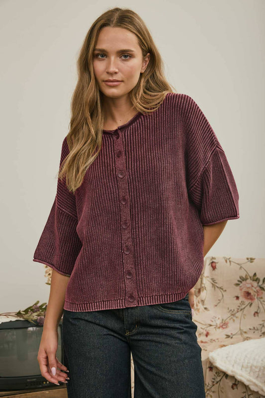 Washed Ribbed Cardigan