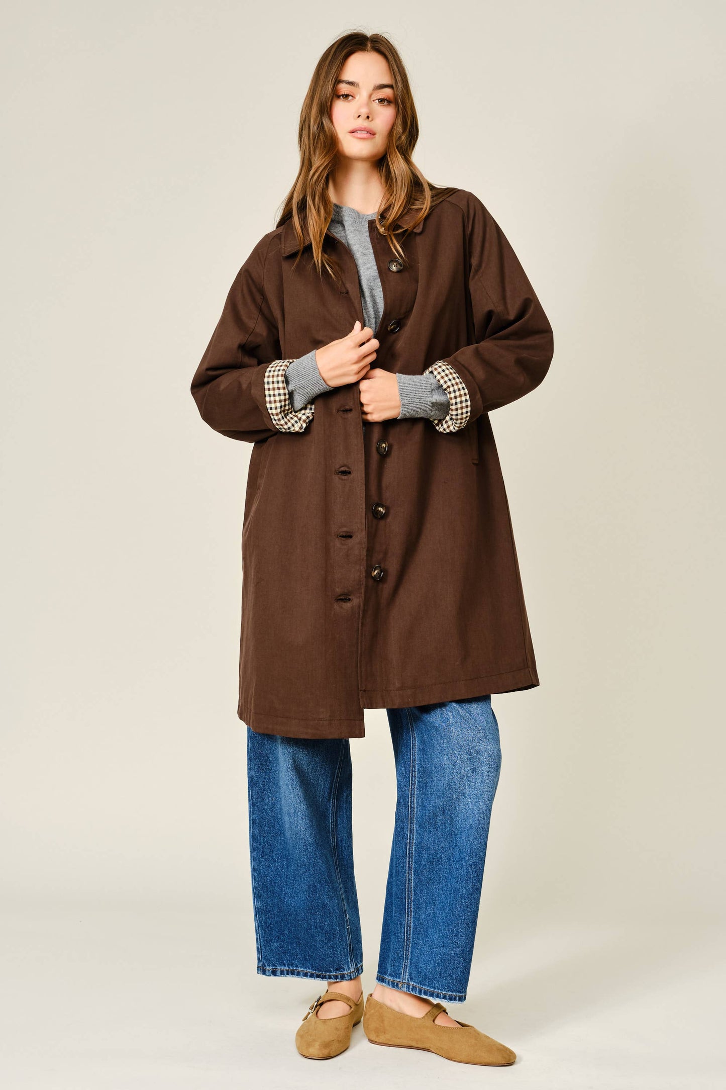 Checked Inside Midi Trench Coat