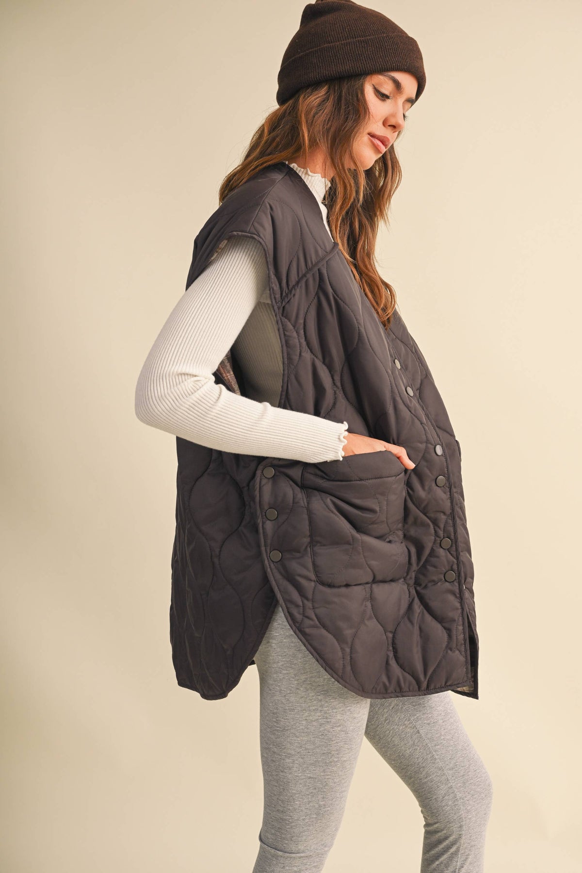 Oversized Reversible Quilted Plaid Vest