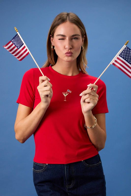 Embroidered Ribbed USA Cocktail Tee