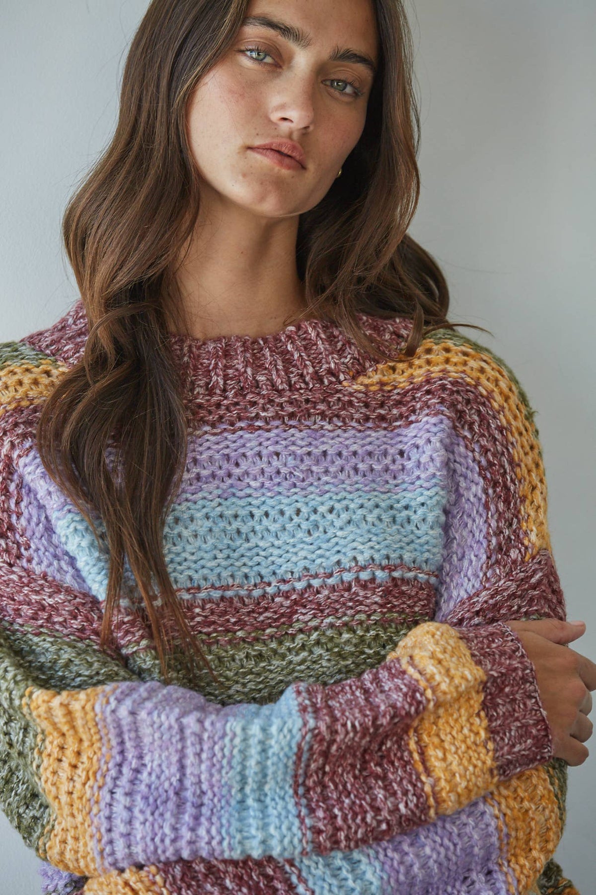 W2541 | Knit Sweater Multi Color Pullover