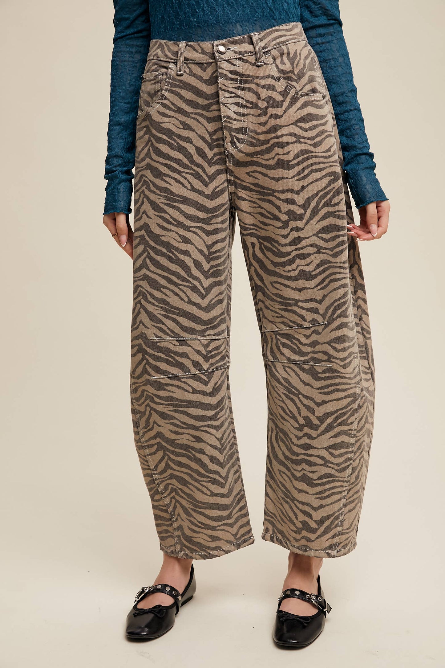 Zebra Print Barrel Jeans