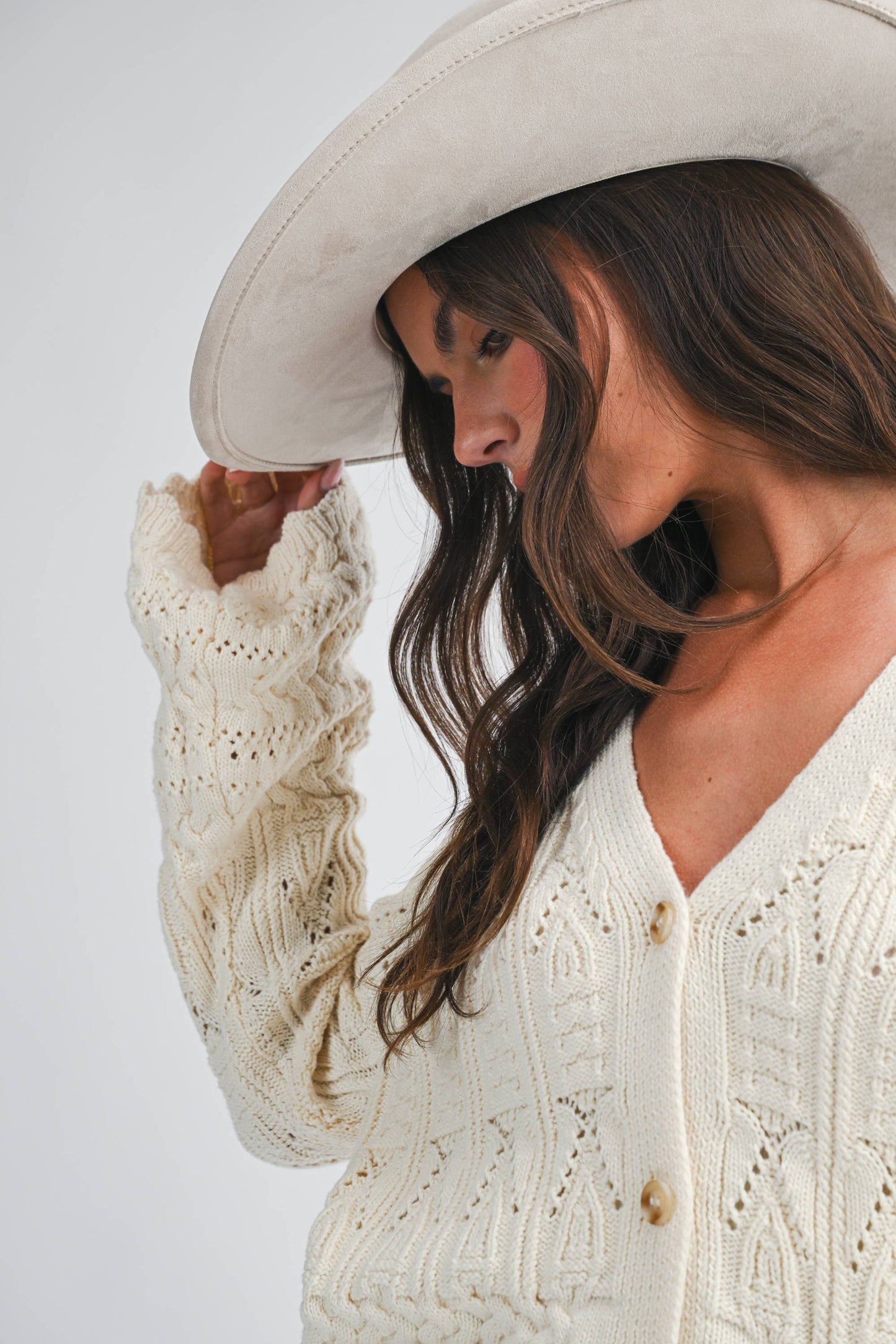 Textured Pointelle Button Front Cardigan Top