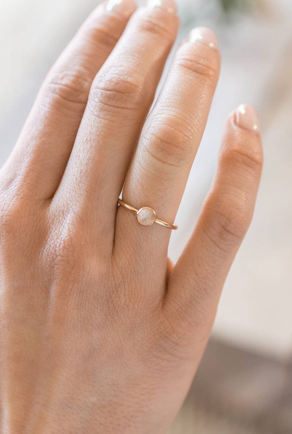 Rainbow Moonstone Stacking Ring in Gold Filled