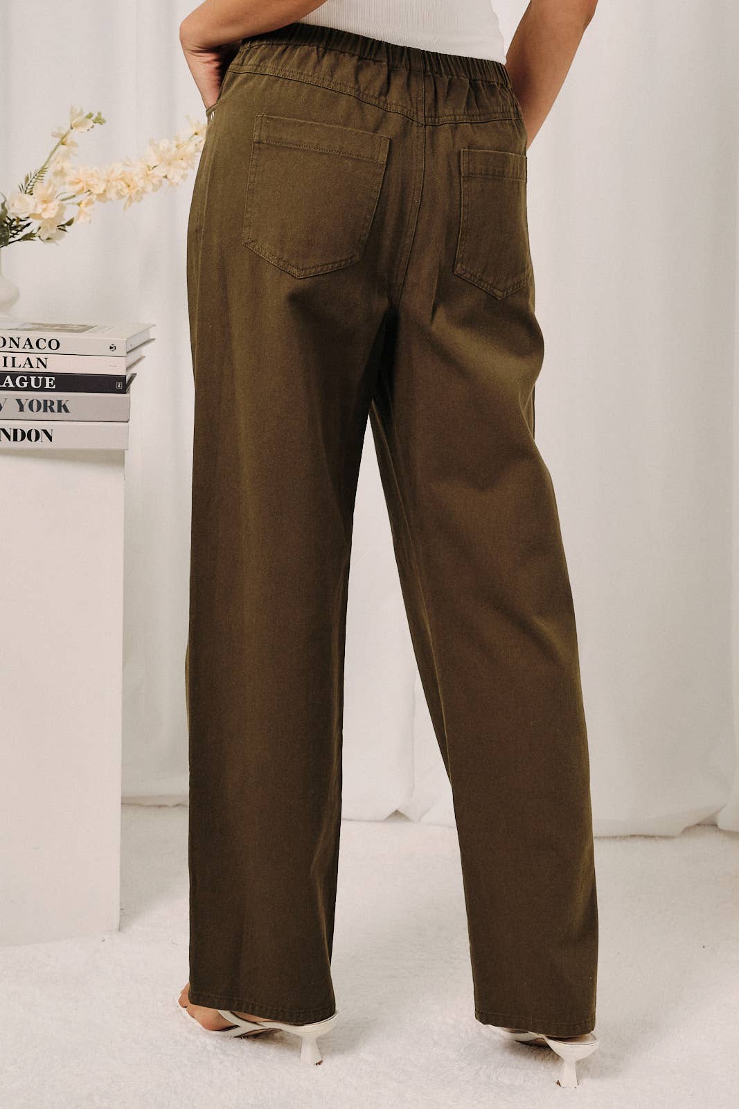 Mid Rise Grommet Pocket Drawstring Straight Leg Pants