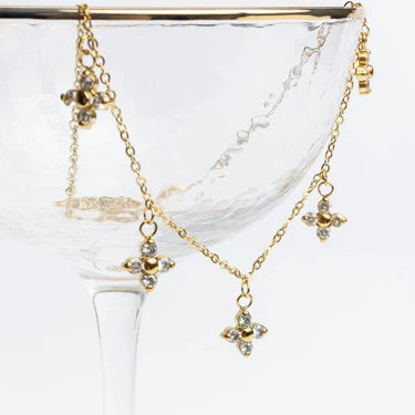 18K Gold PVD Stainless Steel CZ Dangle Floral Necklace