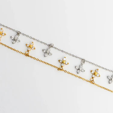 18K Gold PVD Stainless Steel CZ Dangle Floral Necklace