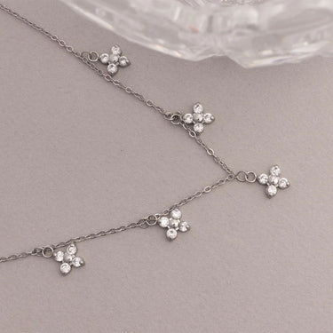 18K Gold PVD Stainless Steel CZ Dangle Floral Necklace