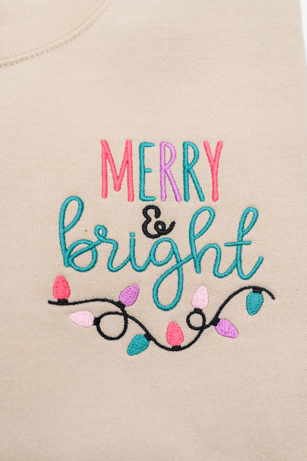 PREORDER: Merry & Bright Embroidered Sweatshirt in Sand