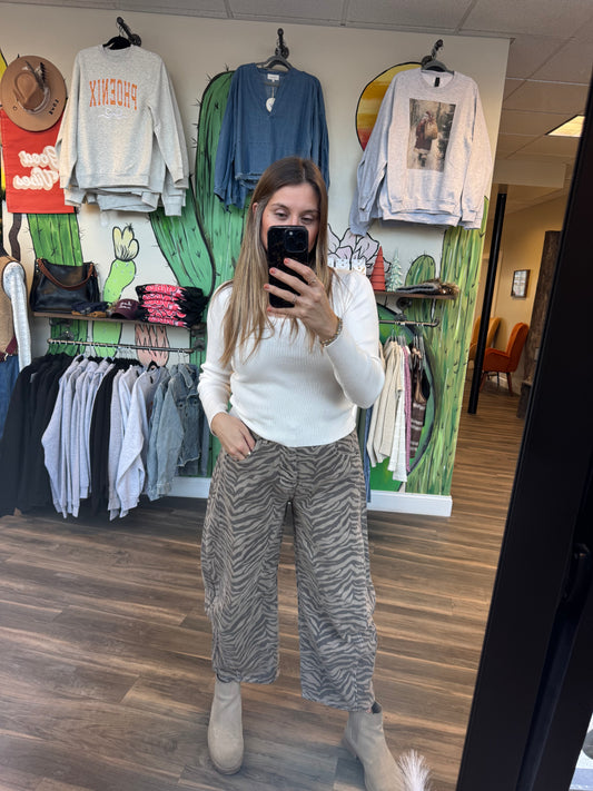 Zebra Print Barrel Jeans