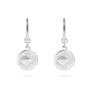 18K Gold PVD Stainless Steel Evil Eye Huggie Charm Earrings