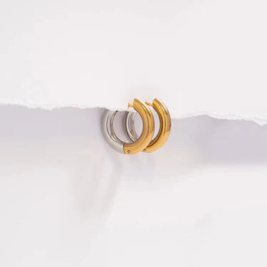 18K Gold PVD Stainless Steel Mixed Metal Round Huggie Earrings