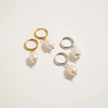 18K Gold PVD Stainless Steel Huggie Hoop with Freshwater Pearl Earring
