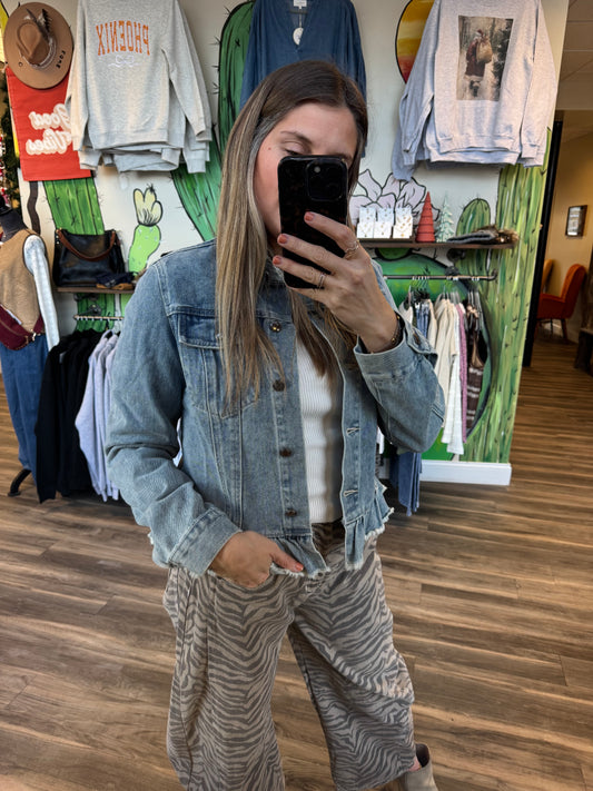 Ruffled Hem Denim Jacket