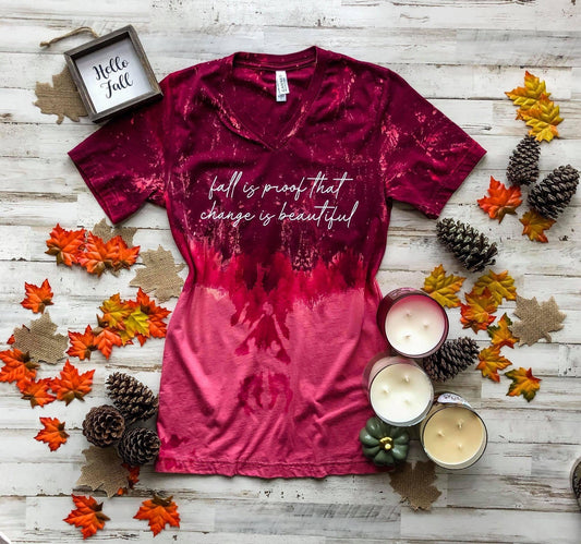 Fall Is Proof (White Ink) Distressed Maroon V Neck