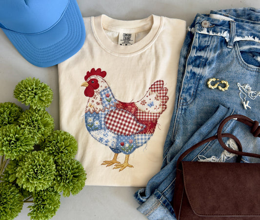 Red Quilted Chicken Tee