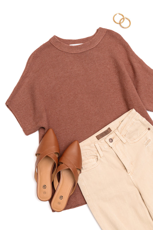 Relaxing Away Dolman Sleeve Knit Top in Coffee