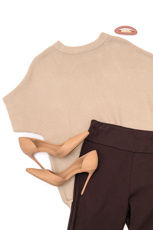 Relaxing Away Dolman Sleeve Knit Top in Taupe