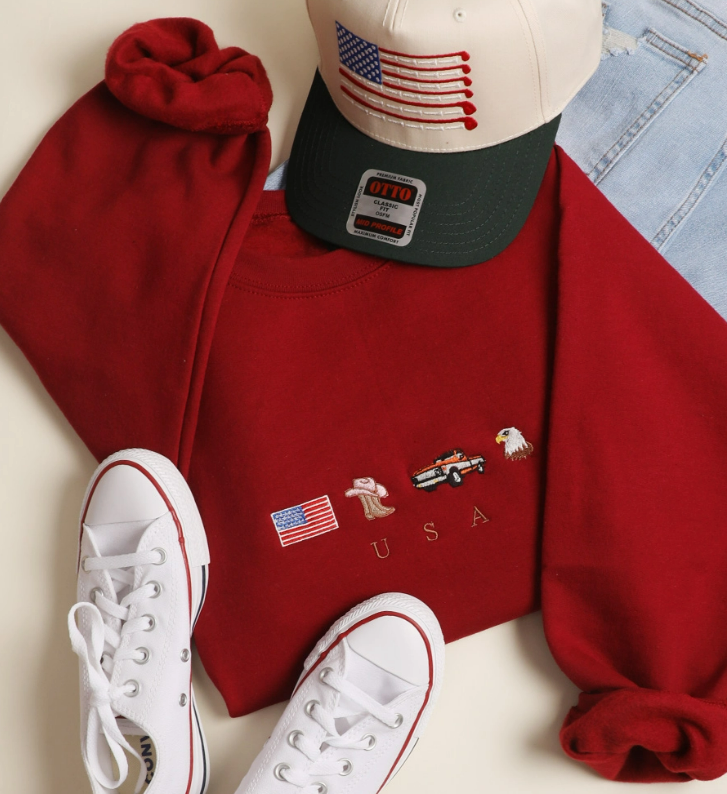 All American Girl Embroidered Crewneck