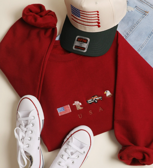 All American Girl Embroidered Crewneck