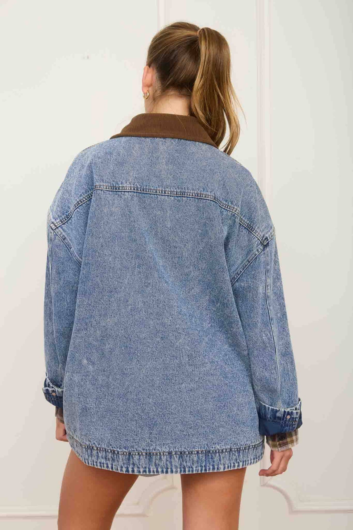 Contrast Collar Latch Hook Washed Jacket