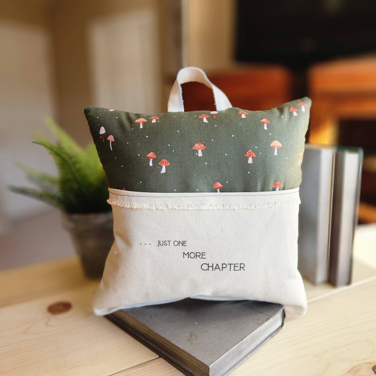 Just One More Chapter, Reading Pillow, tiny mushroom print