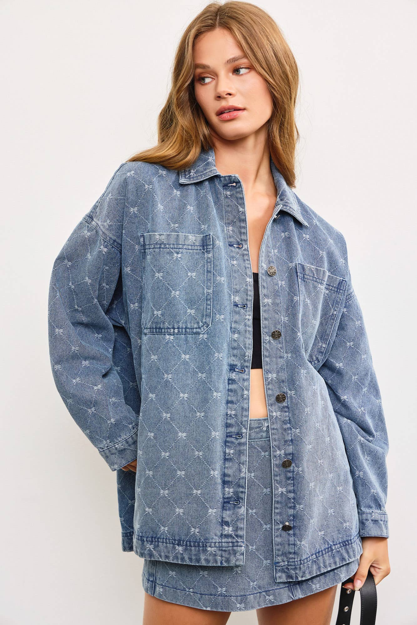 Diamonds & Bows Denim Shirt Jacket