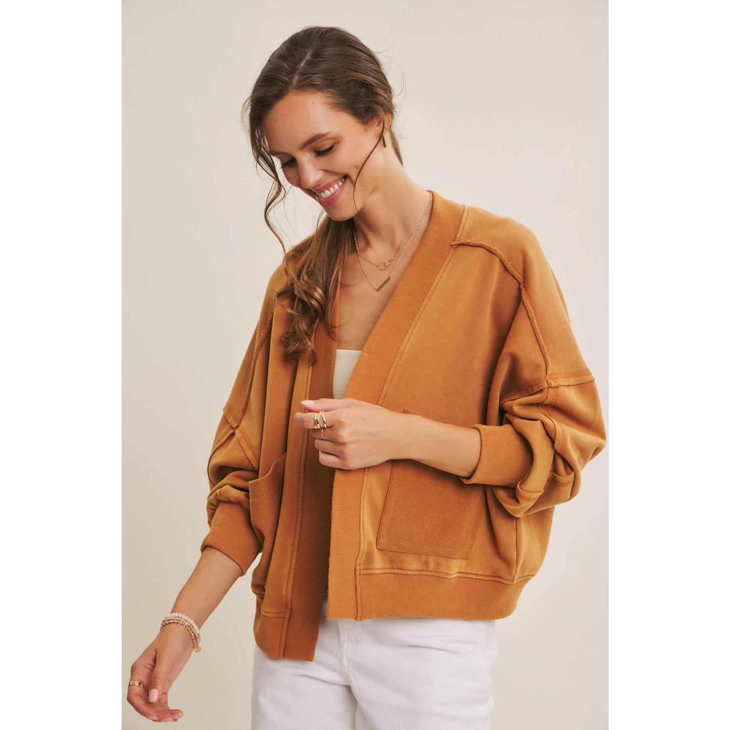 Cozy Mineral-Washed French Terry Cardigan