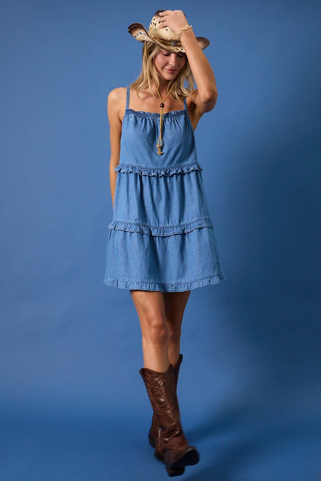 Denim Ruffle Mini Dress