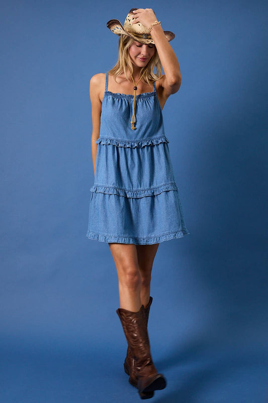 Denim Ruffle Mini Dress