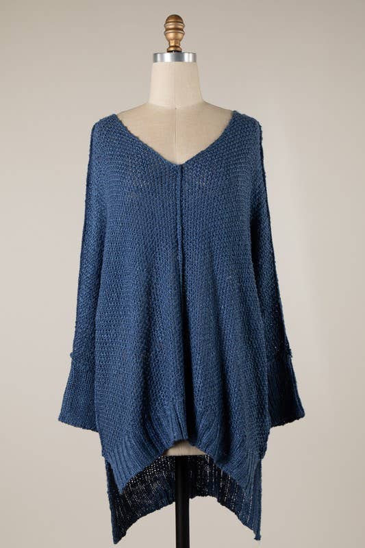 Falls Best V Neck Two Toned Cable Knit Sweater