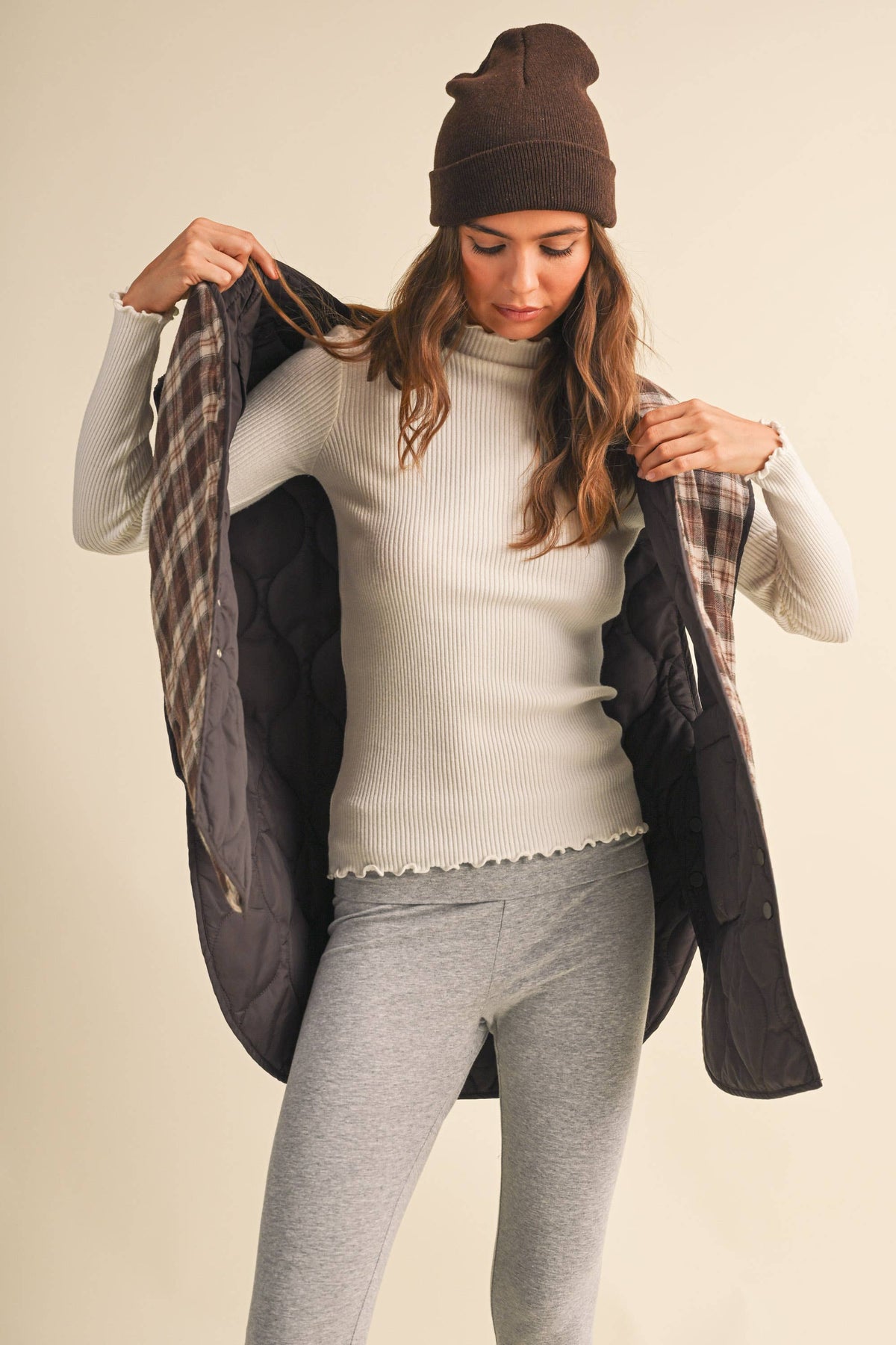 Oversized Reversible Quilted Plaid Vest
