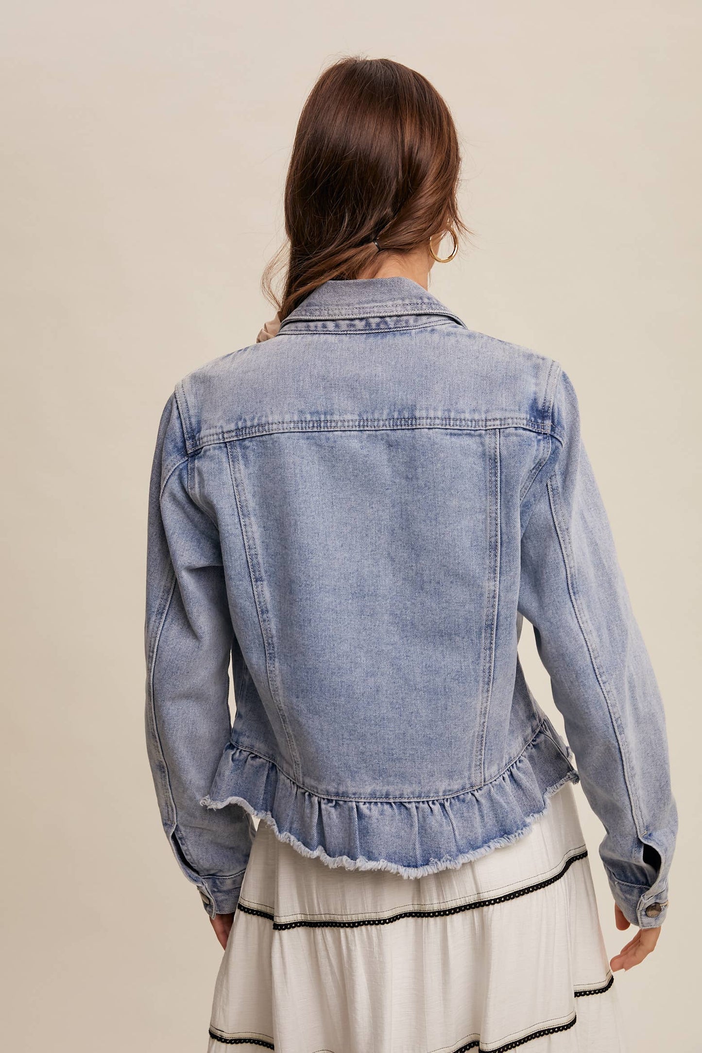 Ruffled Hem Denim Jacket