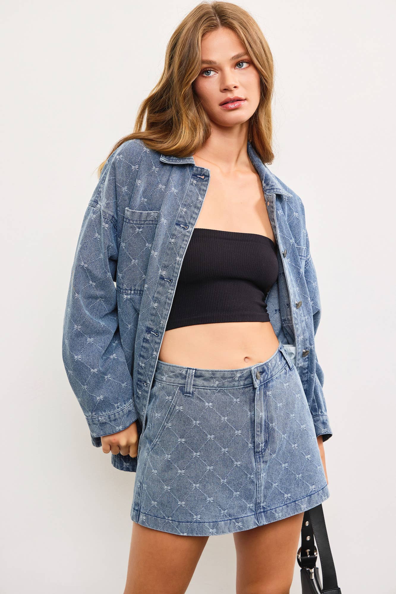 Diamonds & Bows Denim Shirt Jacket