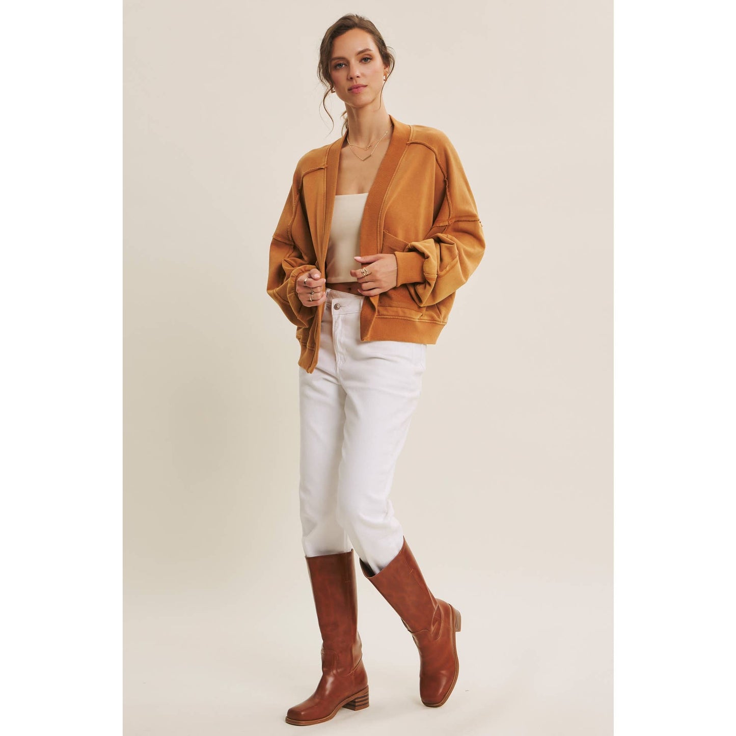 Cozy Mineral-Washed French Terry Cardigan