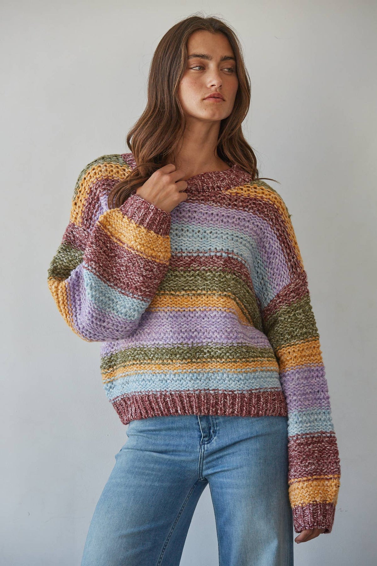W2541 | Knit Sweater Multi Color Pullover