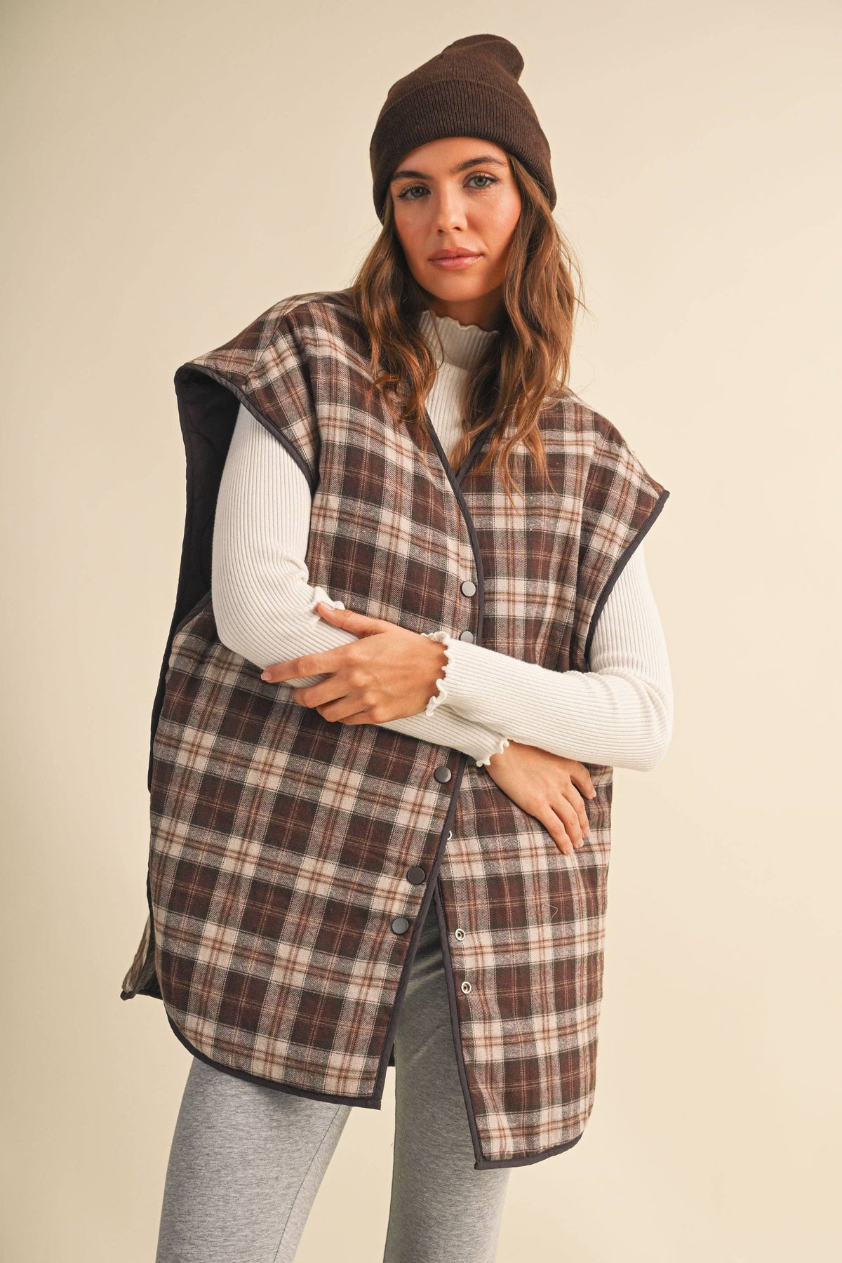 Oversized Reversible Quilted Plaid Vest