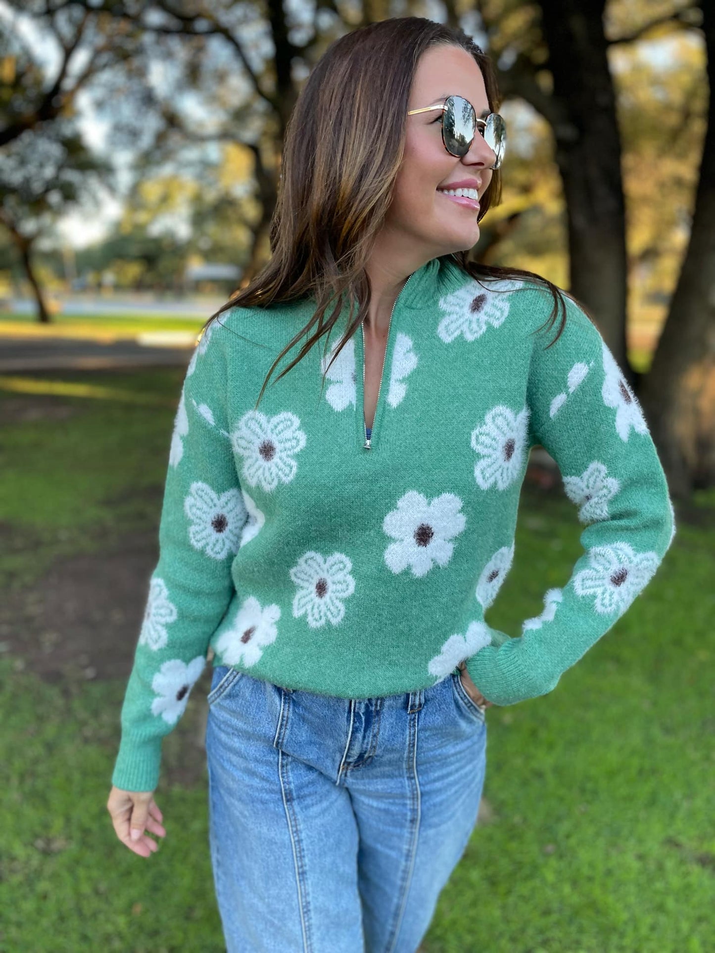 PREORDER: Flower Powered Half Zip Sweater in Four Colors