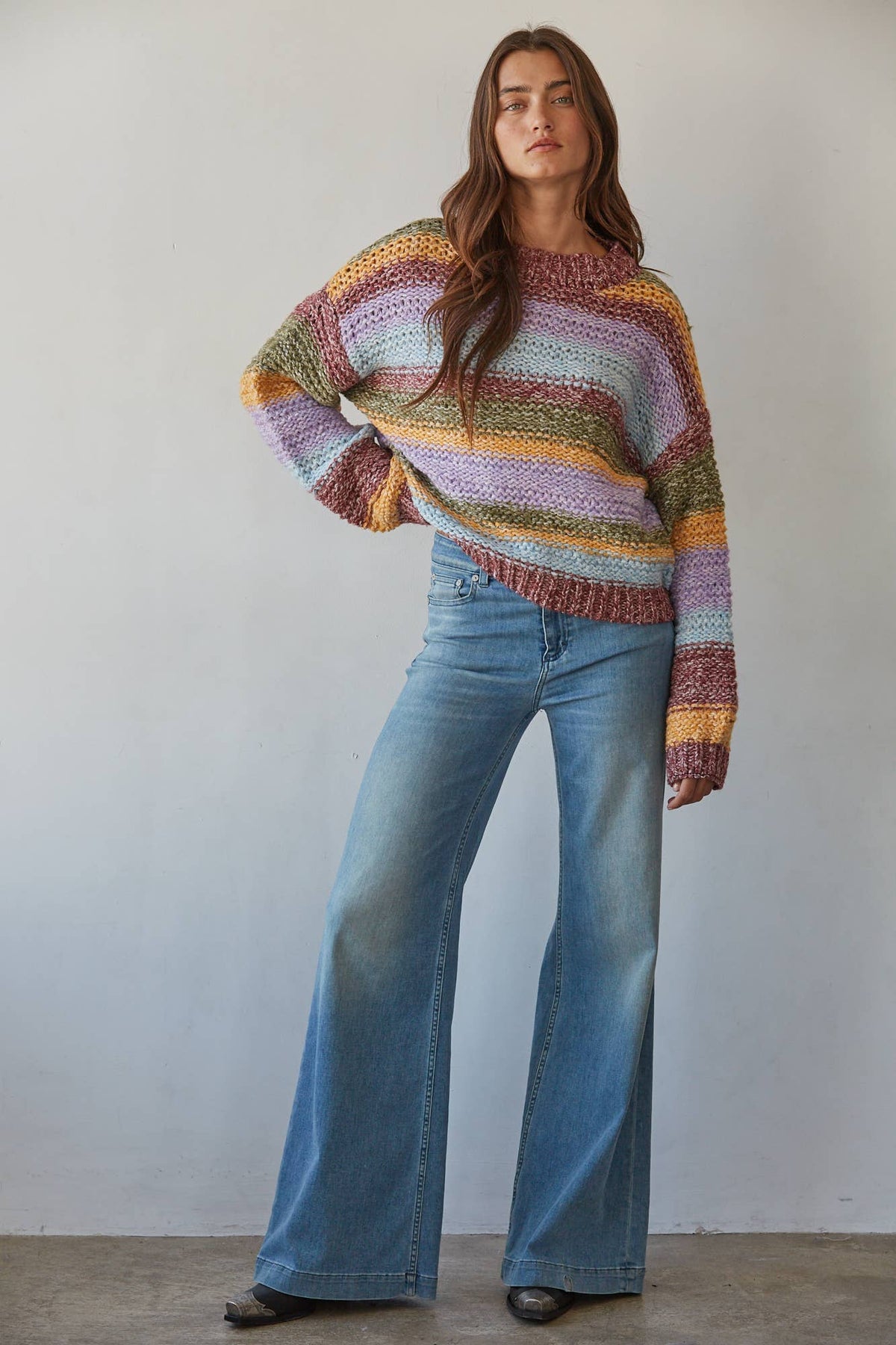 W2541 | Knit Sweater Multi Color Pullover