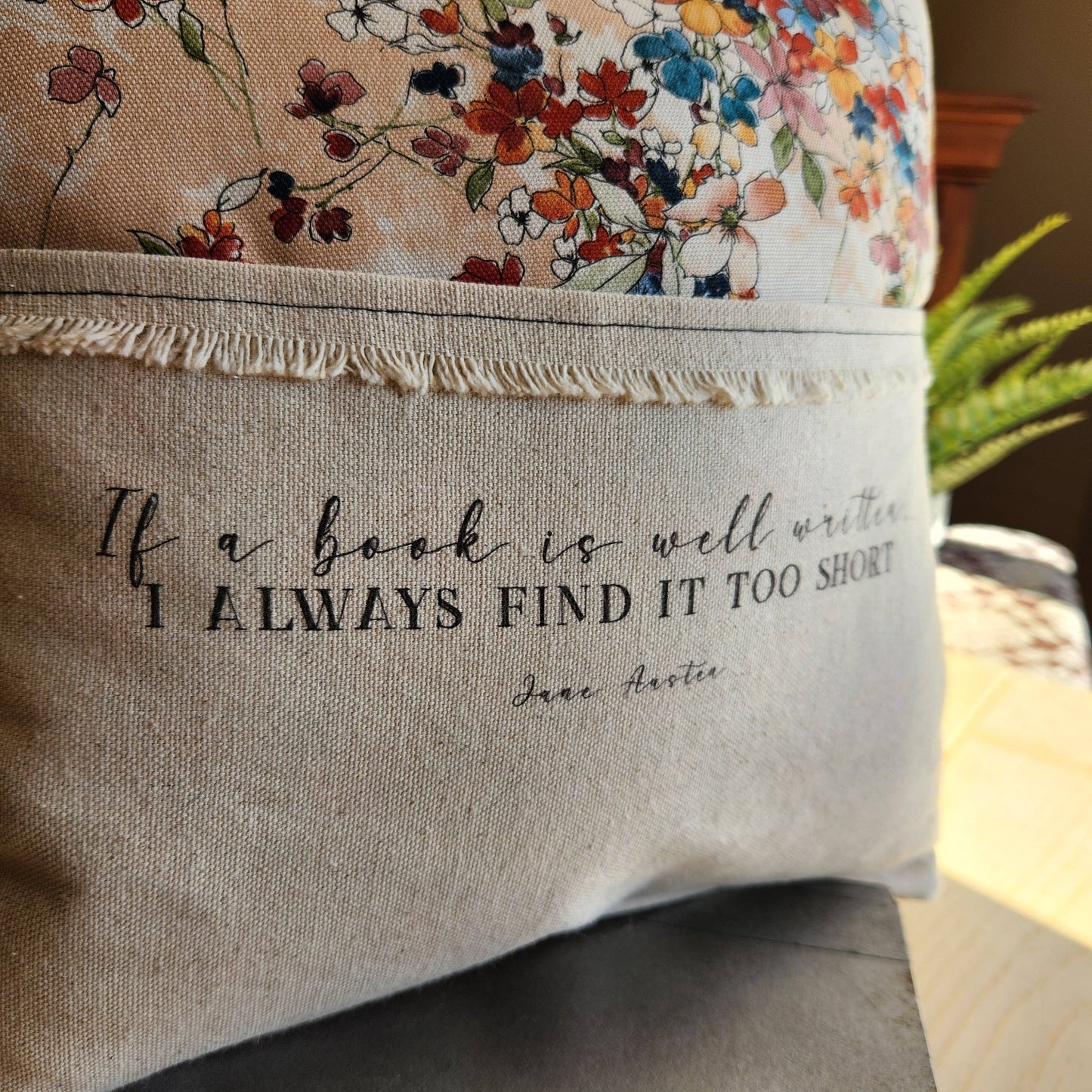 Well Written Book, Austen, Reading Pillow, floral print