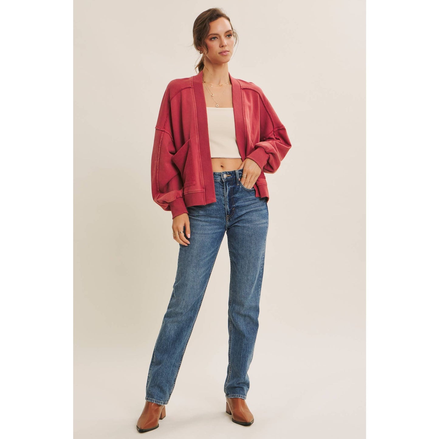 Cozy Mineral-Washed French Terry Cardigan