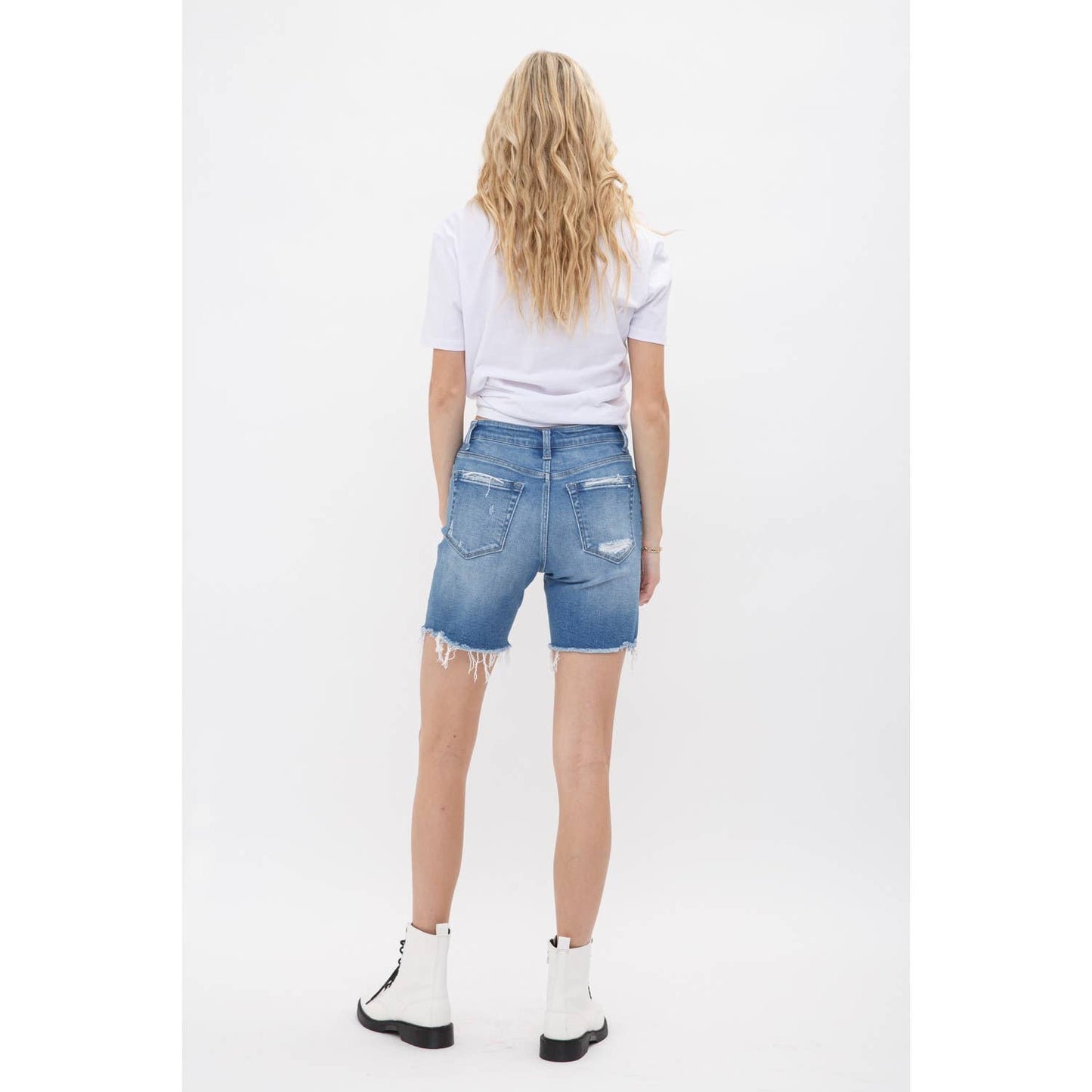 High Rise Stretch Midi Shorts - Vintage Style