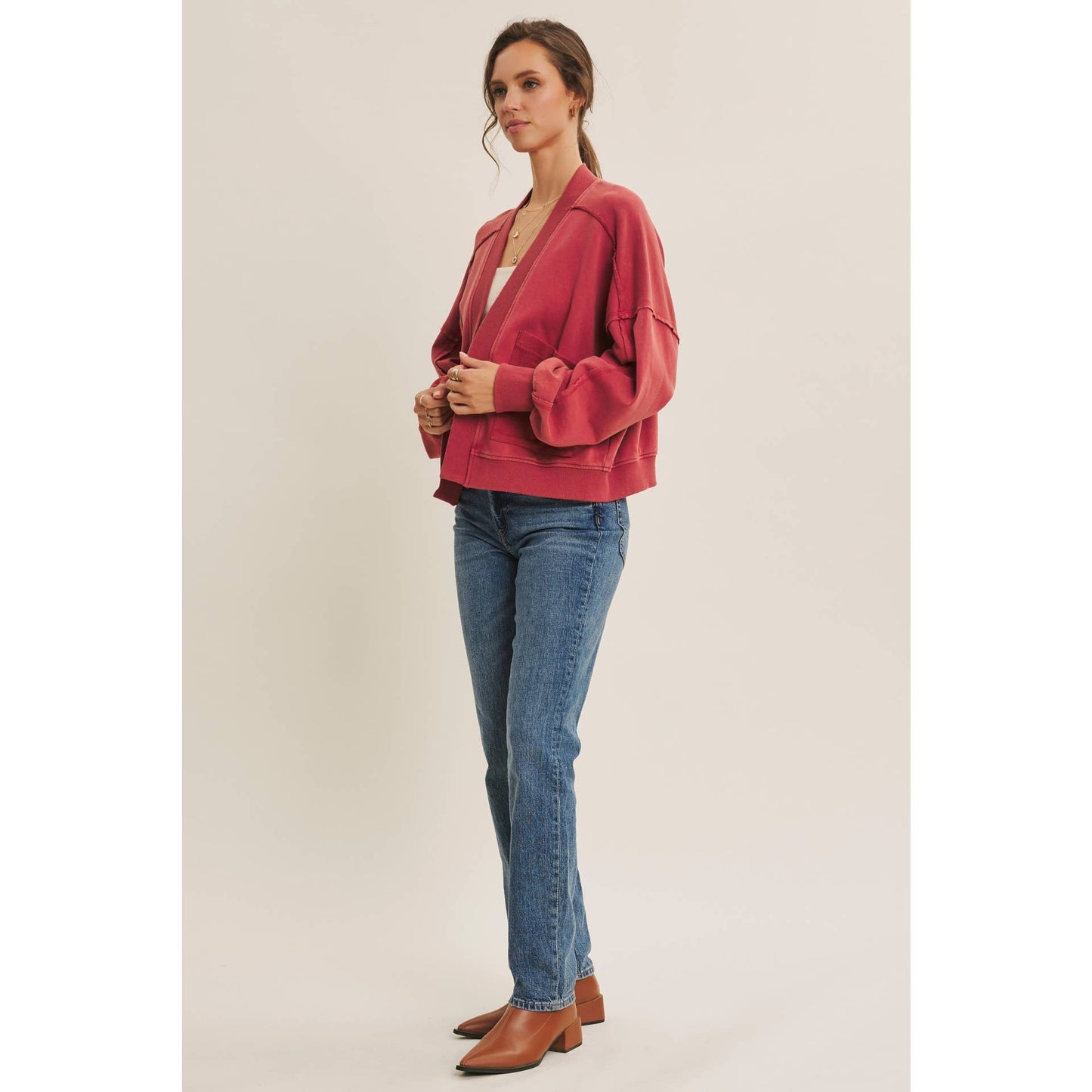Cozy Mineral-Washed French Terry Cardigan