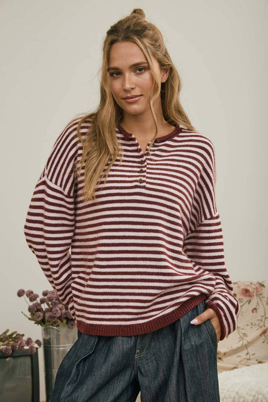 Button Henley Stripe Knit