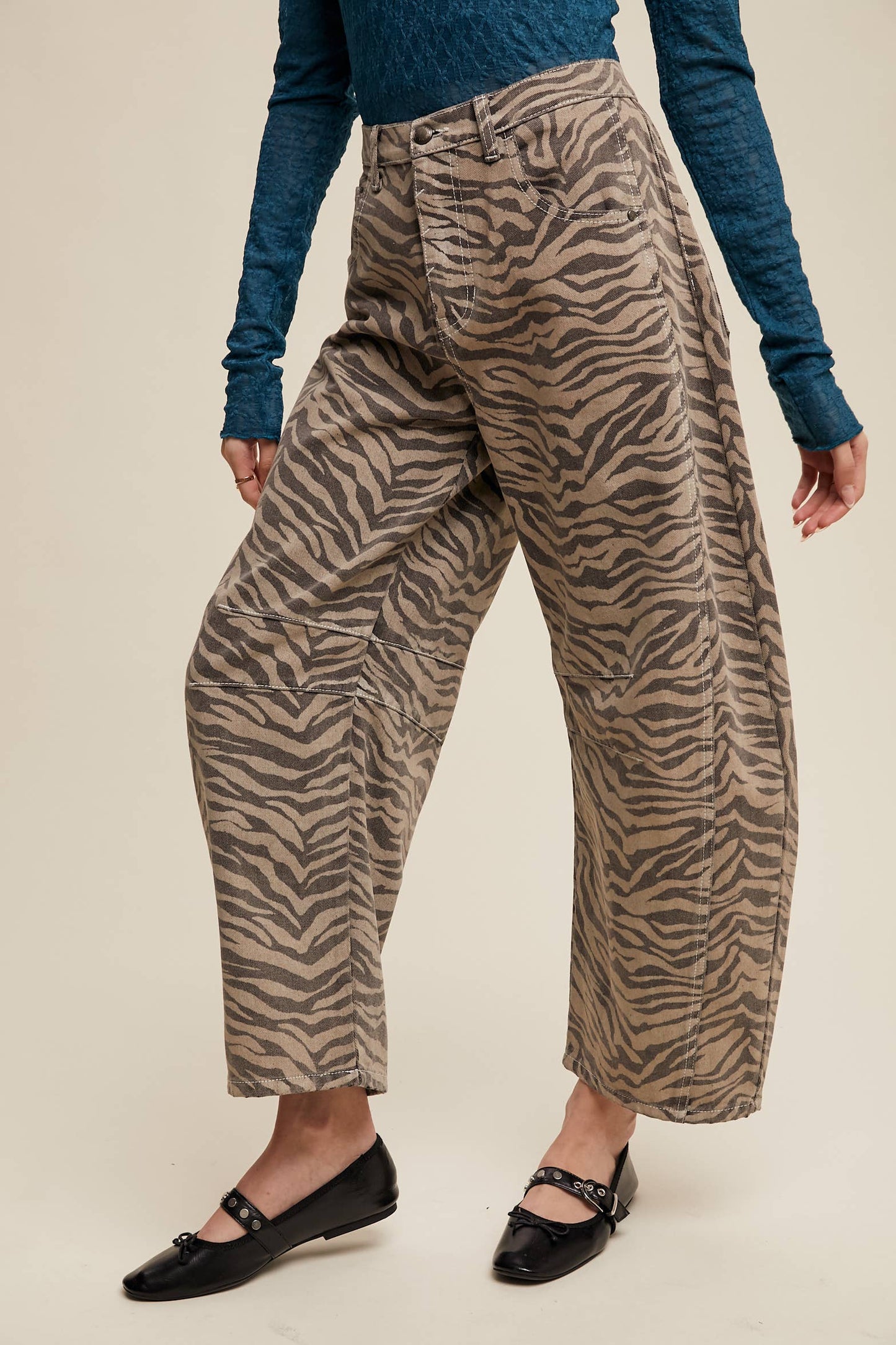 Zebra Print Barrel Jeans