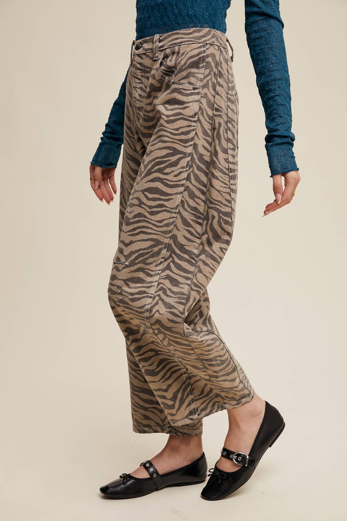 Zebra Print Barrel Jeans